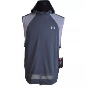 NEW Under Armour HeatGear Logo Hooded Shirt XL Gre